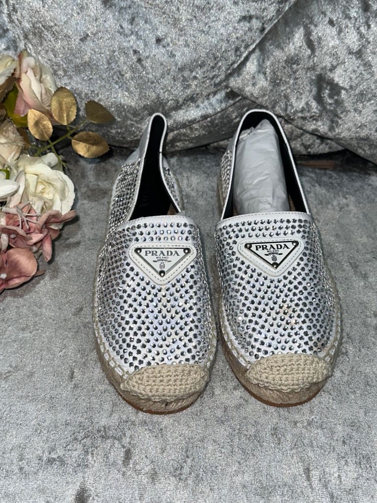 Brand new Authentic PRADA crystal embellished espadrilles diamanté women’s size 37
