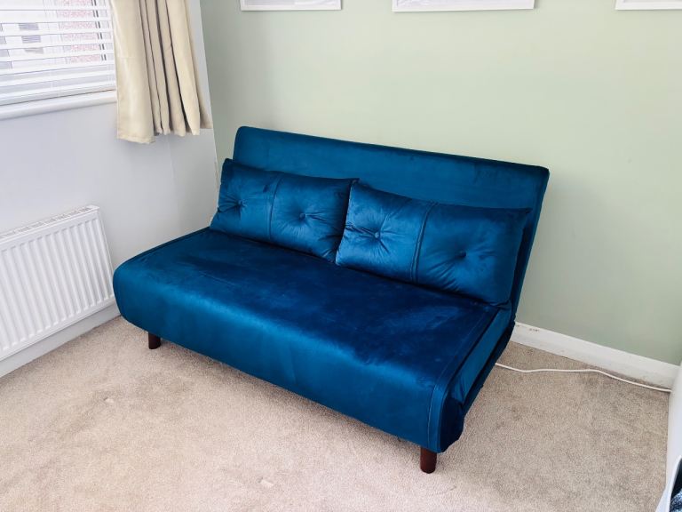 Double Sofa Bed in Blue Velvet - Laura James 
