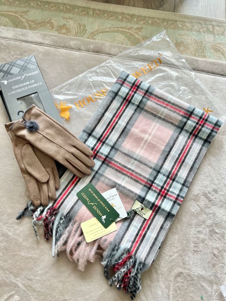 House of Tweed shawl scarf & gloves