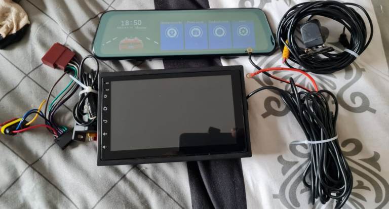 Multi media touch screen head unit with front and rear cameras