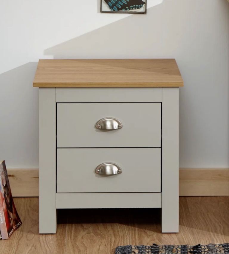 New Grey and Oak 2-Drawer Bedside Table