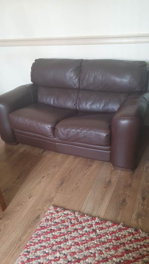 Brown Leather Two-Seater Sofa – Good Condition