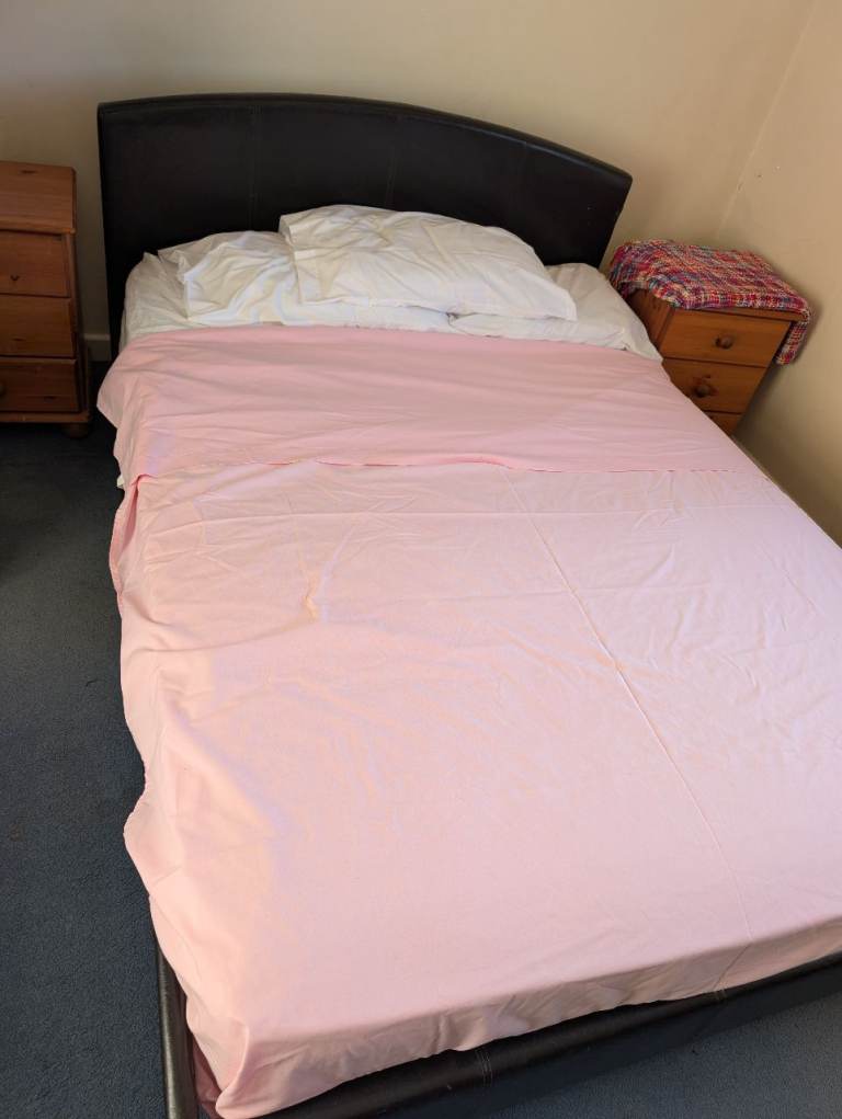 Faux brown leather double bed and mattress