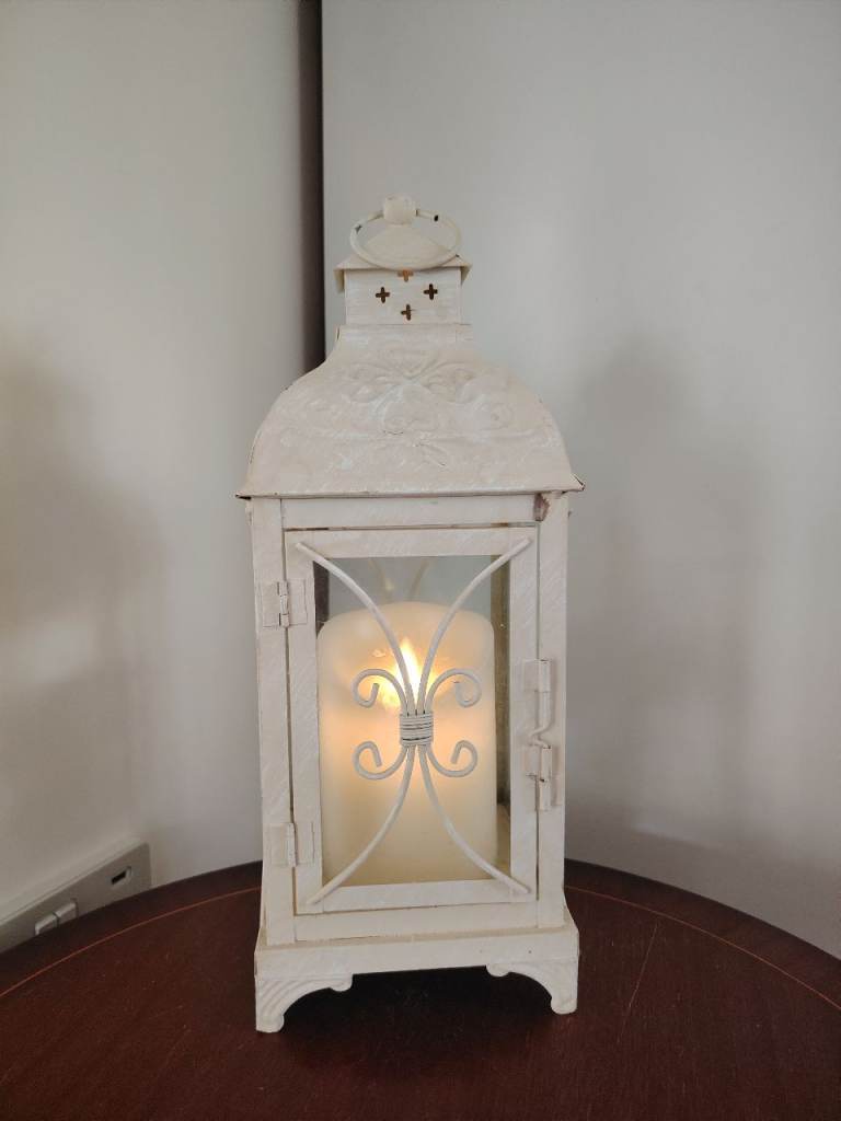 Lovely Cream Shabby Chic Lantern Pilar  Candle Wedding Front Porch Patio Decor