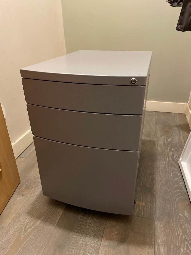 Large Grey 3 Drawer Metal Filing Cabinet