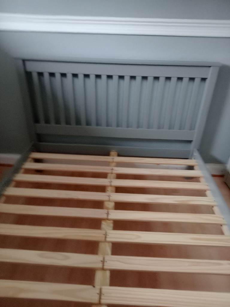 Grey Wooden Bed Frame with Slats – Good Condition