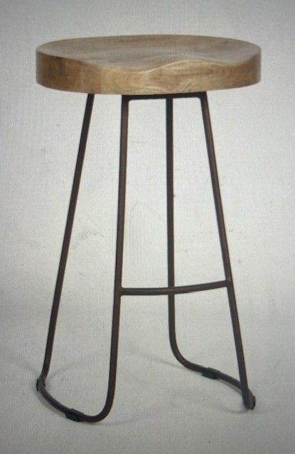 Kitchen bar stool vintage metal with wooden seat