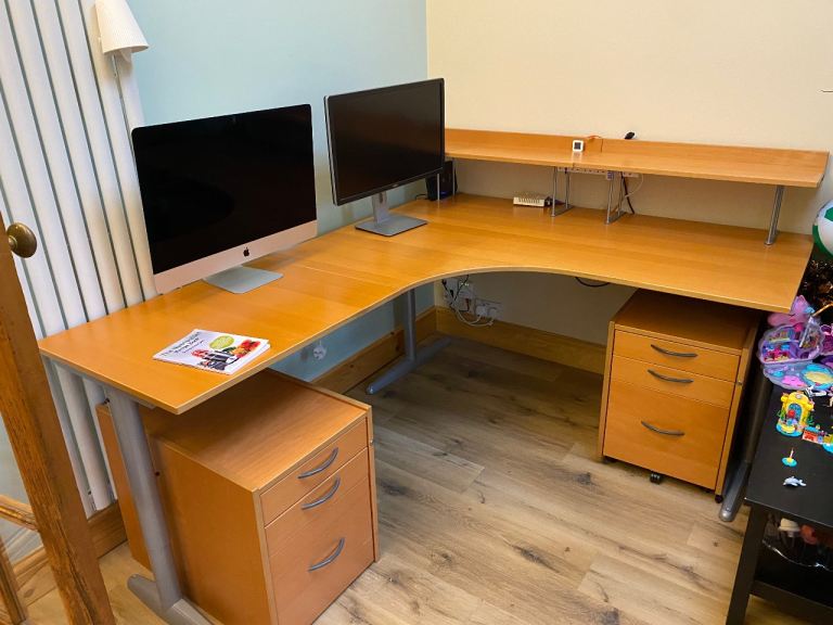 image for Ikea xl desk for sale with shelves and cabinets