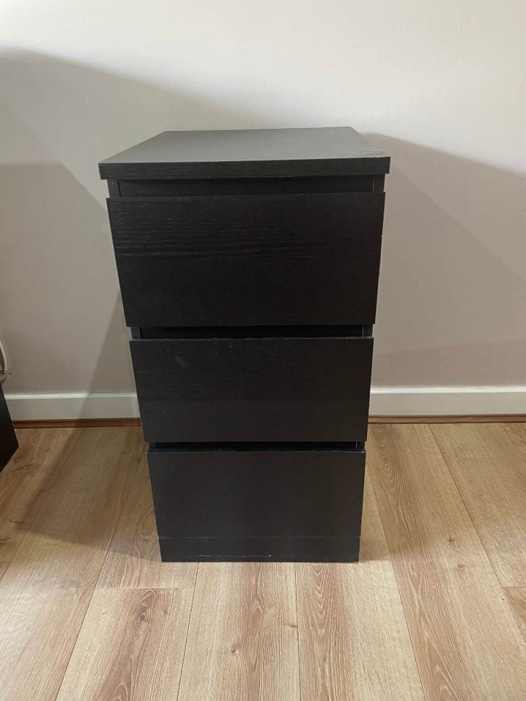 MALM Chest of 3 drawers, black 40x78 cm