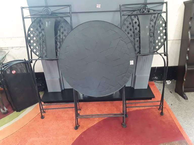 Black cast iron folding garden bistro table 2 chairs Low Cost Moves used Items STALYBRIDGE SK15 3DN