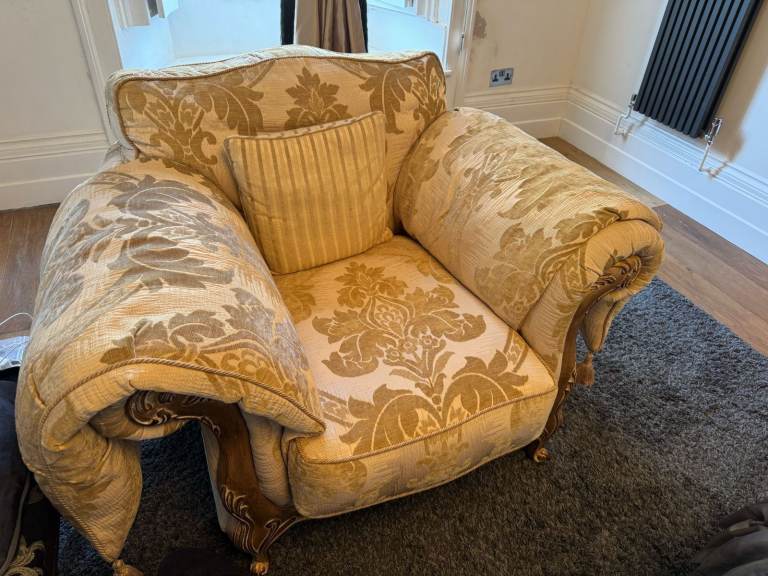 THIS IS A HUGE GRAND CHAIR GOLD BROCADE FROM HARRODS