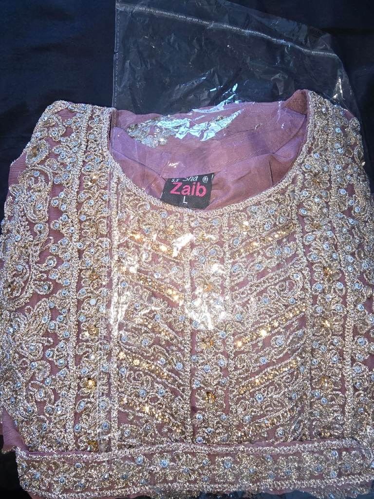 Zaib Purple Embroidered Dress – Size L, As Good As New