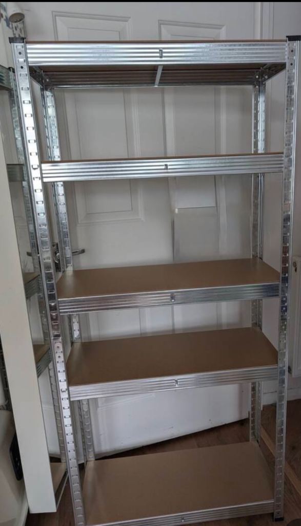 Metal Shelving Unit with 5 Wooden Shelves