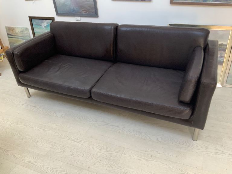 Brown Leather Two-Seater Sofa – Good Condition