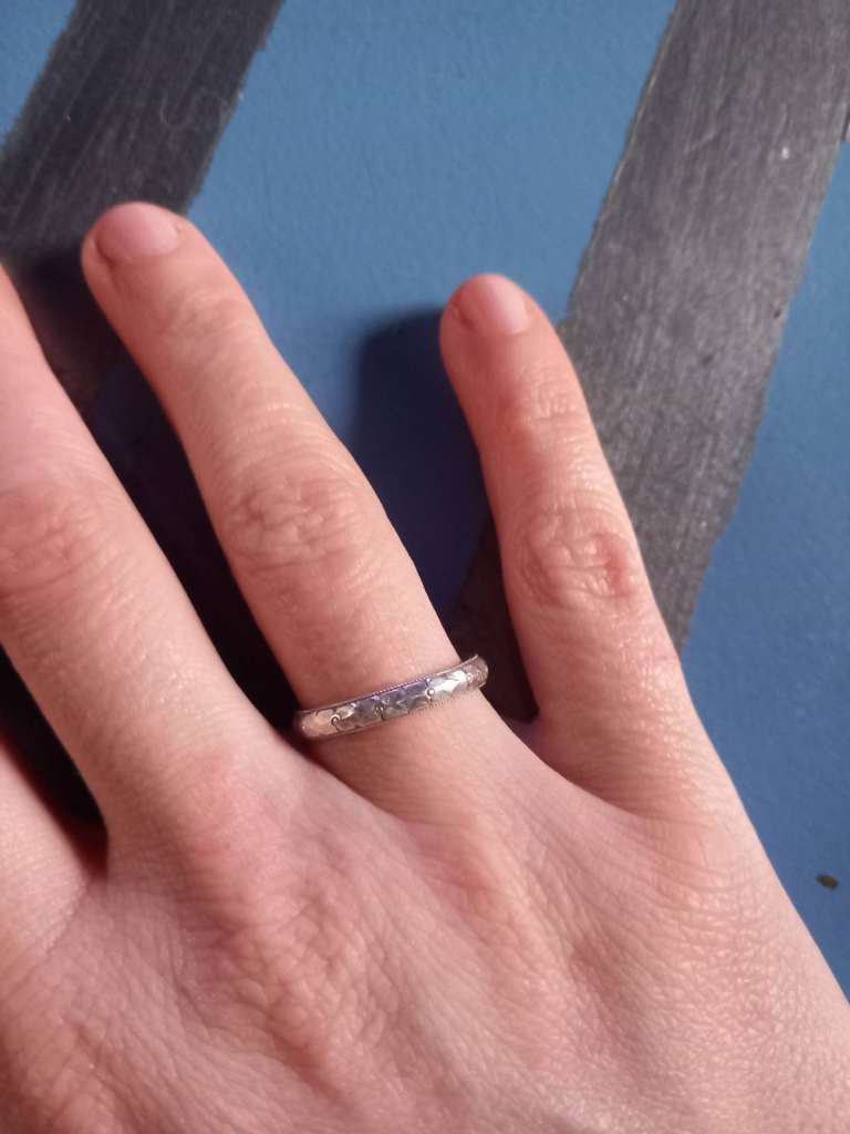 Hand-Engraved Silver Orange Blossom Ring – Hallmarked, Size M/N