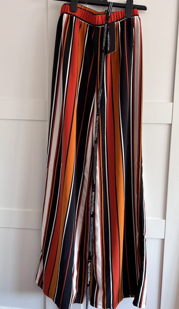 New Prettylittlething multstripe wide leg trousers uk size 10
