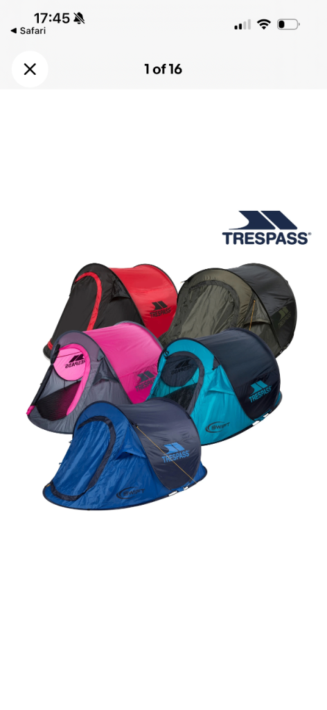 Trespass 2 man pink festival camping pop up tent BNWT