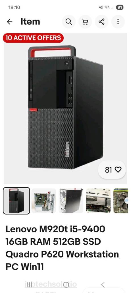 Lenovo M920T i5-9400 16GB RAM 512GB