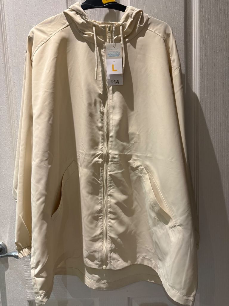 Primark Ecru Packable Lightweight Shower Resistant Parka Jacket Size L BNWT