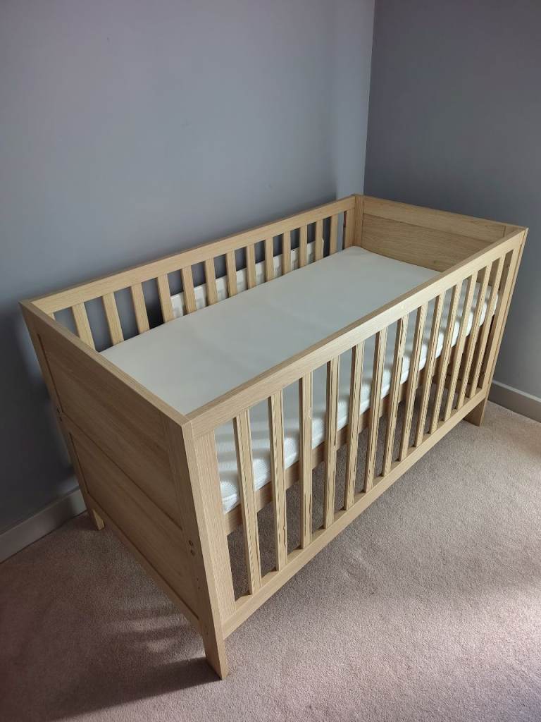 Wooden Cot Bed with Mamas and Papas Mattress