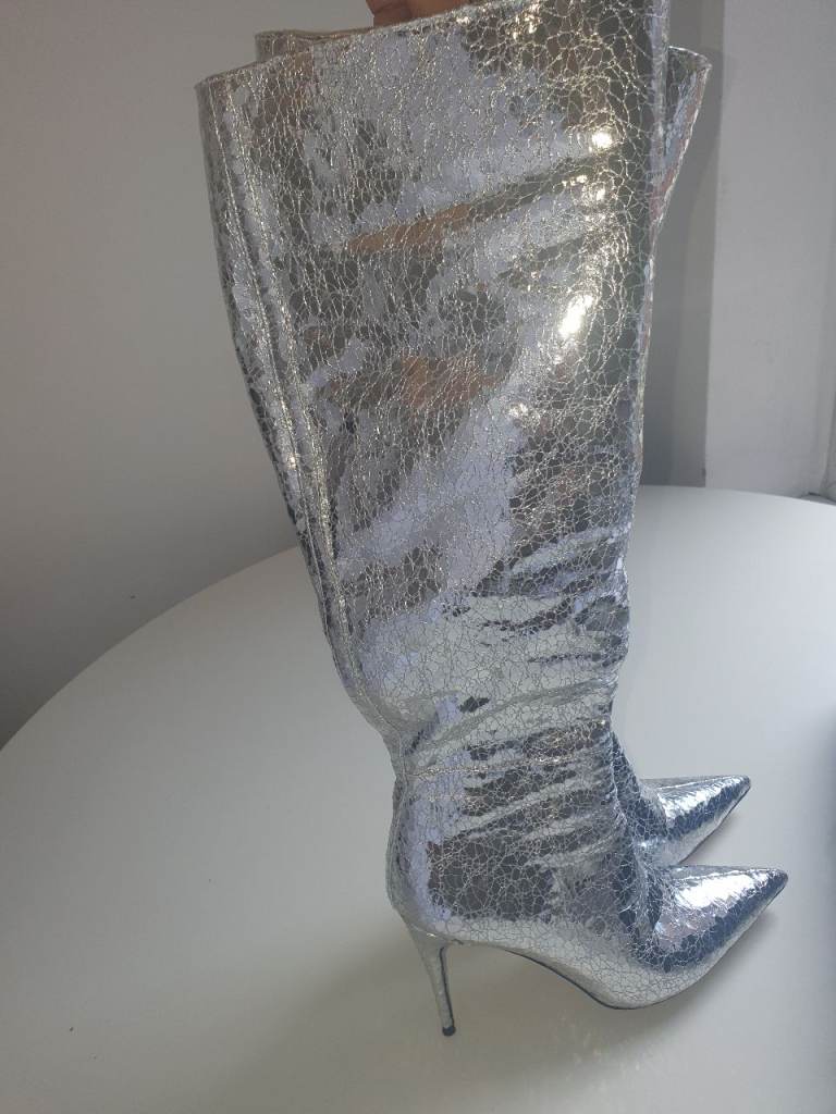 Stunning Silver High-Heel Boots – worn 