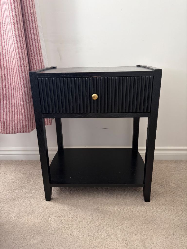 TK MAXX HOMESENSE solid wood black gold ribbed bedside cabinet/table with drawer and shelf! 
