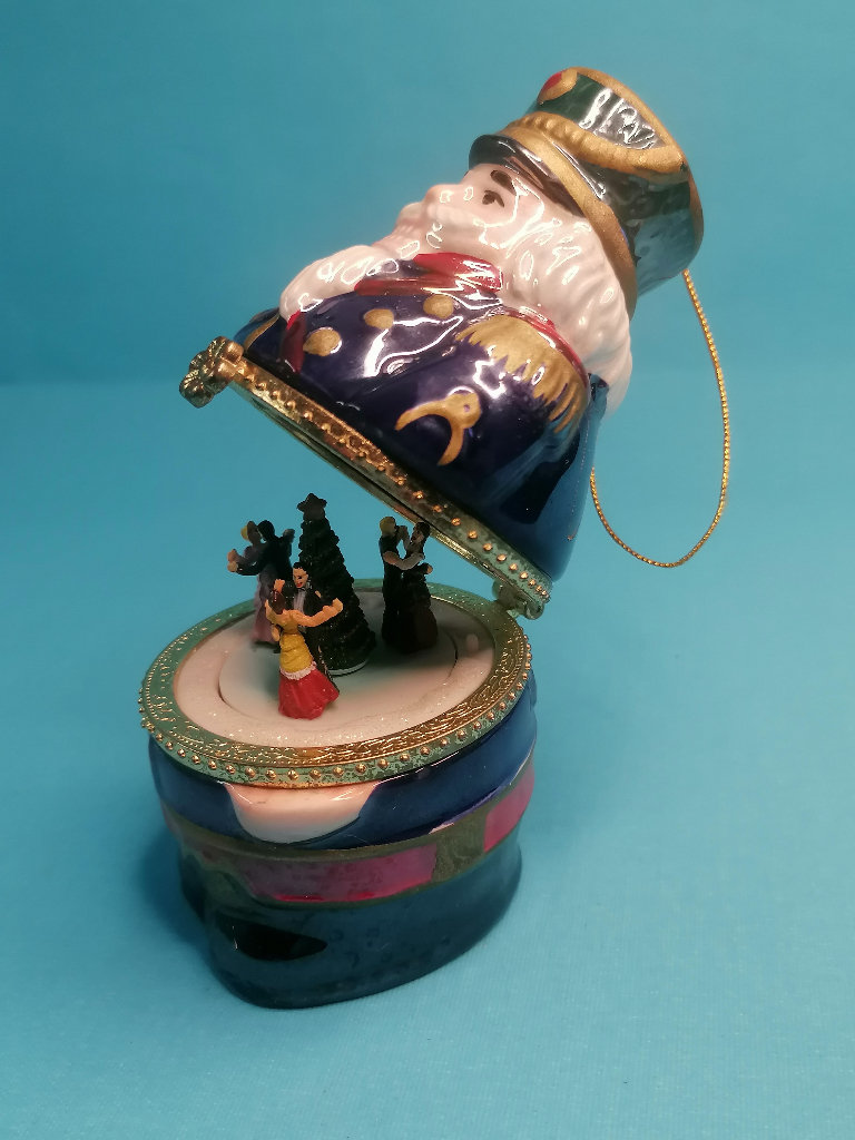 Vintage MR CHRISTMAS Santa  ORNAMENT MUSIC BOX, PEOPLE DANCING. 