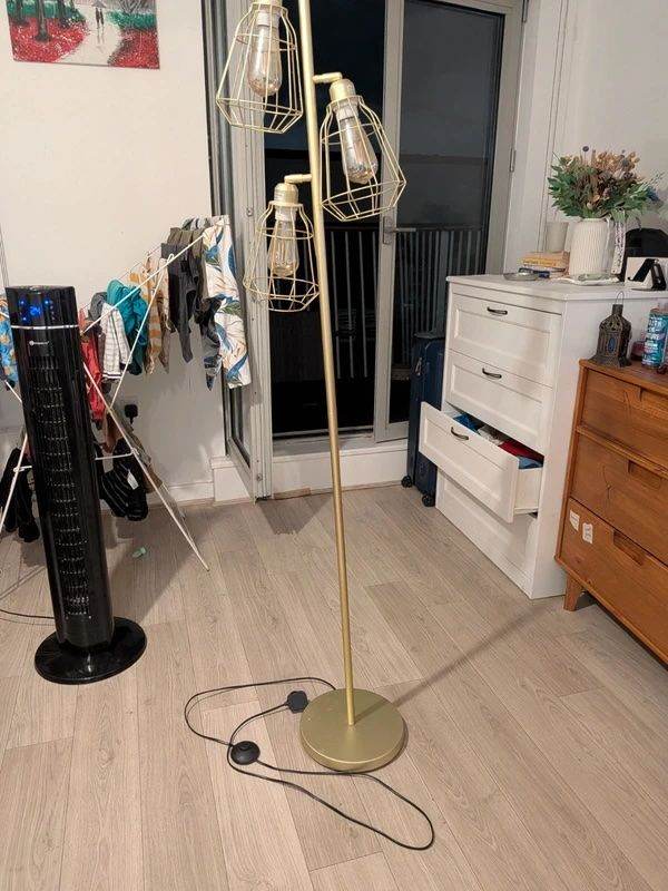 Homcom Modern Gold 3-Light Industrial Tree Floor Lamp with Bulbs