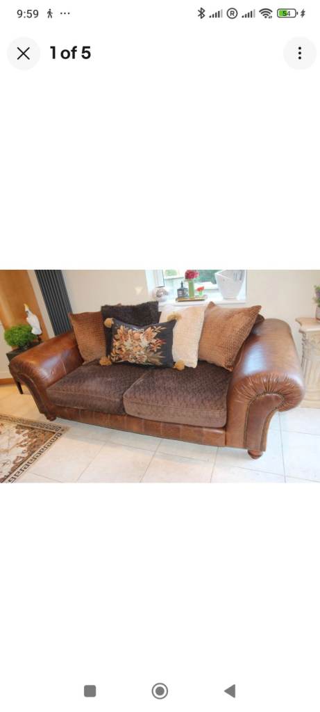 Designer Barker and Stonehouse Tetrad degas Grande leather and fabric sofa