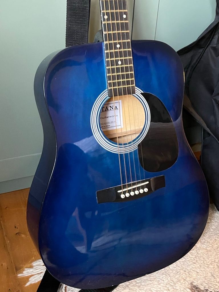 Beautiful blue folk guitar