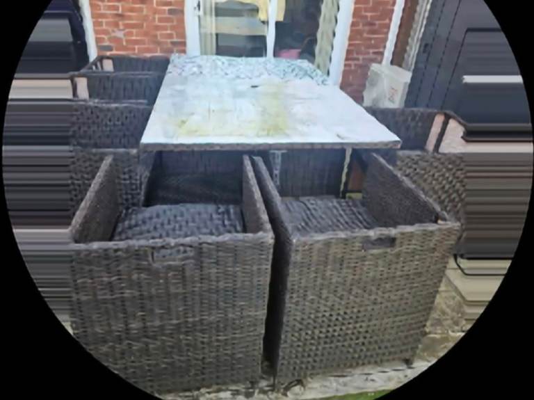 Brown Rattan Garden Patio Furniture Set with Table and Chairs and footstools 