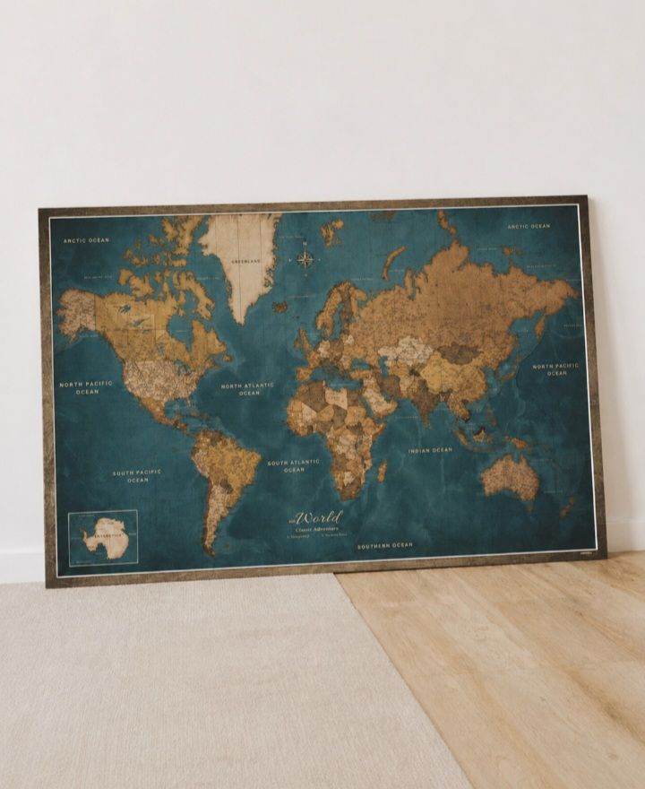 Vintage Hamdmade Canvascale The World Travel Adventures Map 80cmx120cm