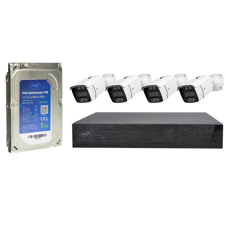 CCTV video surveillance kit, NVR + 4x 3MP IP cameras, outdoor, 1TB HDD included.