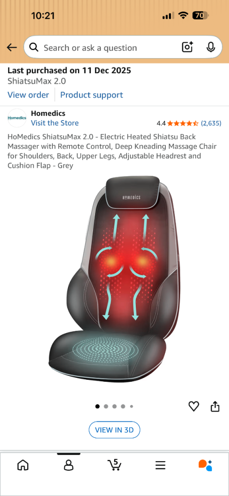 HoMedics ShiatsuMax 2.0 - Electric Heated Shiatsu Back Massager