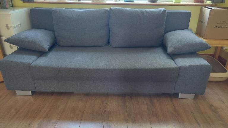 🛋️ Grey Fabric Sofa Bed with Large Storage – £120