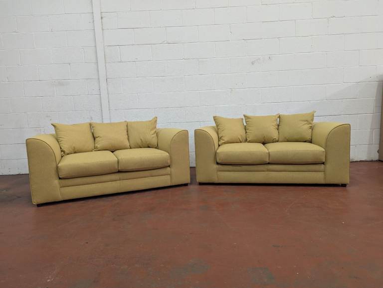 Chicago Pair Of 2 Seat Sofas In Mustard Fabric