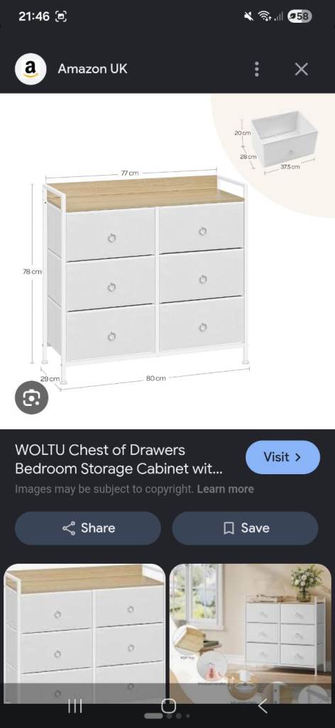 Chest of Drawers - White with Wood Top, New