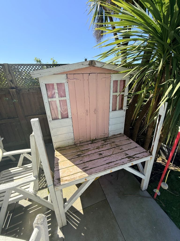 **free** Wooden Kids Playhouse - Pink and White, Fair Condition