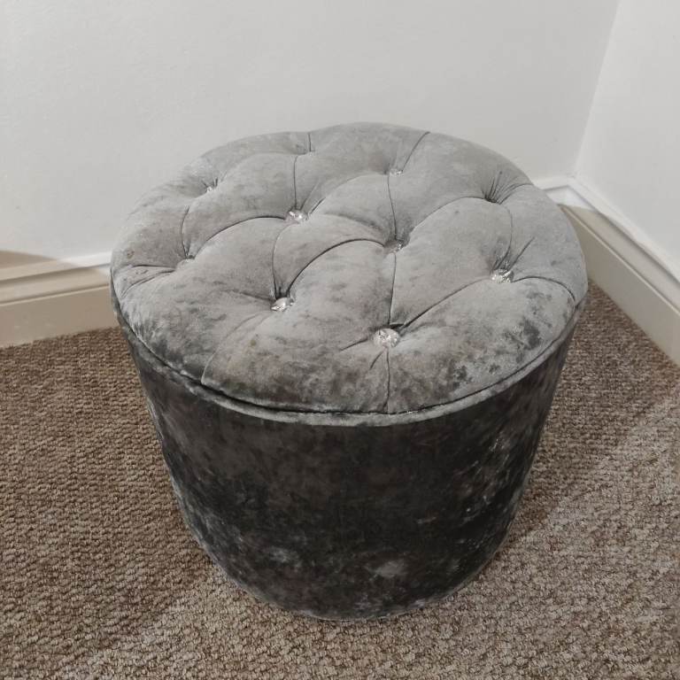 Crushed velvet grey stool 