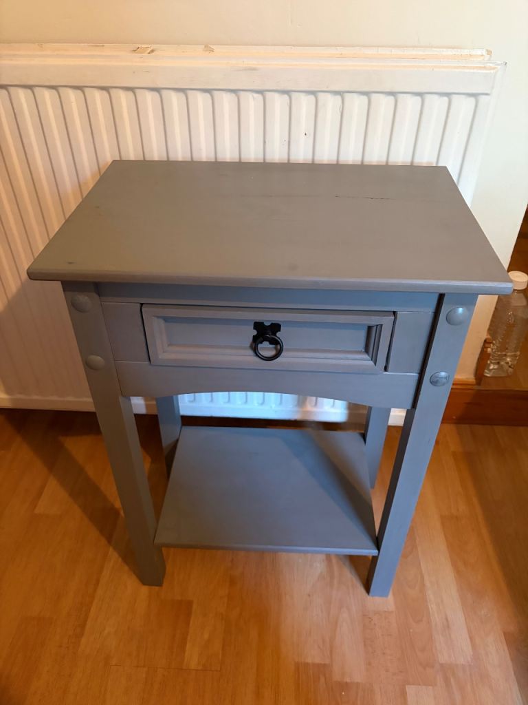 Grey Wooden Bedside Table with Drawer and Shelf