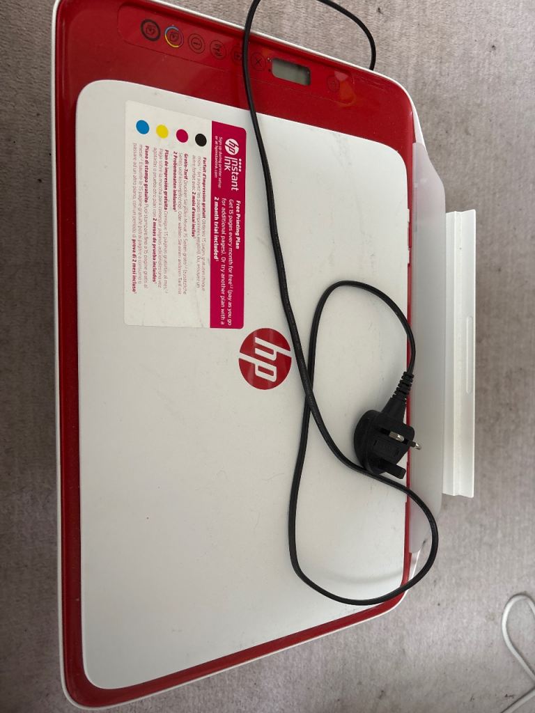 HP Deskjet 3720 All-in-One Printer – White and Red, Good Condition