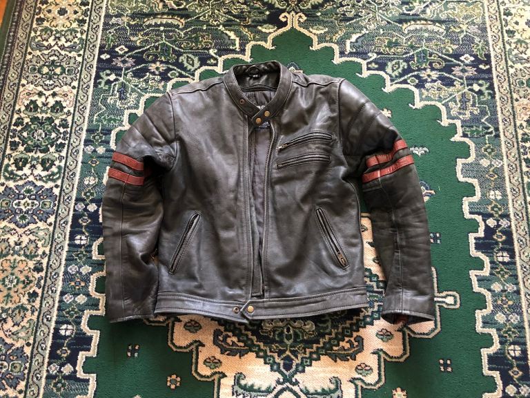 Leather Motorcycle Jacket with Protective Shoulder, Elbow & Back Inserts Small