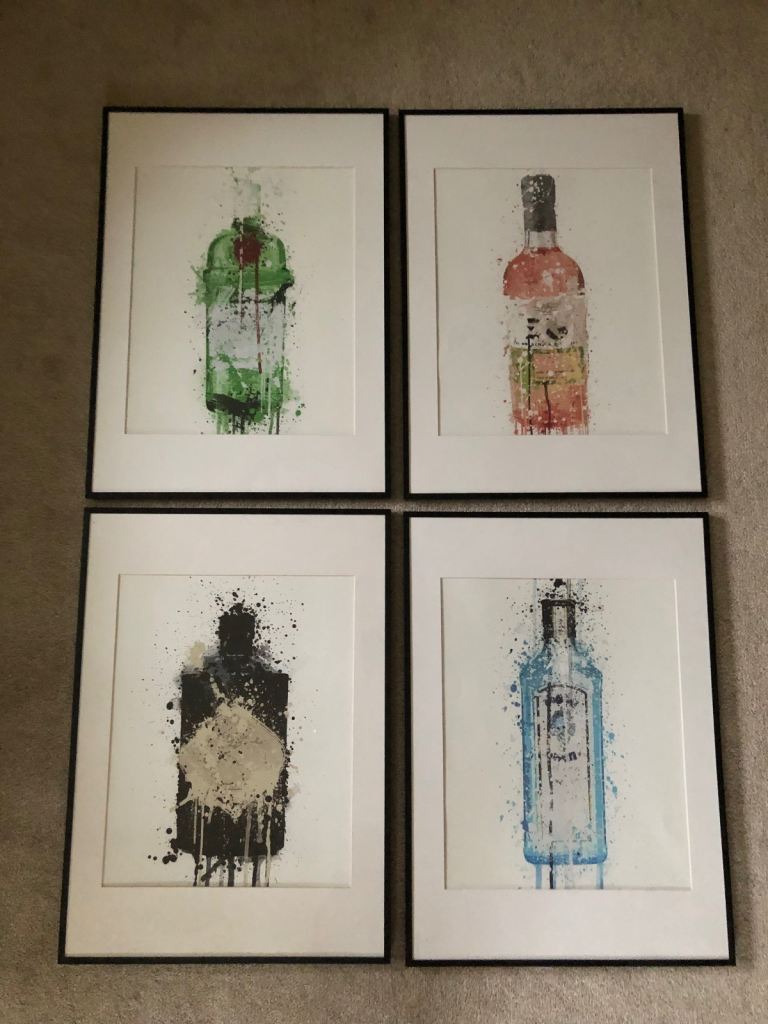 Four Alcohol prints with Ikea frame 