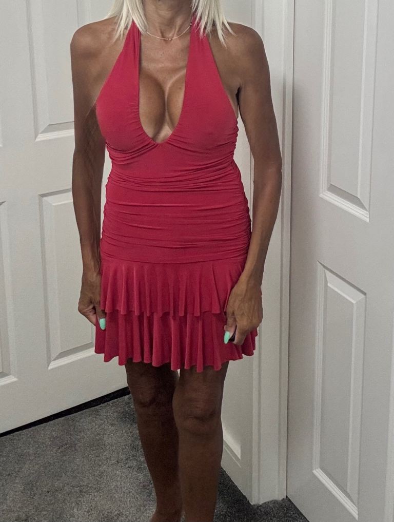 Women’s Elise RED Short Mini Halter Neck Ruffle Club Party Beach Dress- Size: S/M (8/10)
