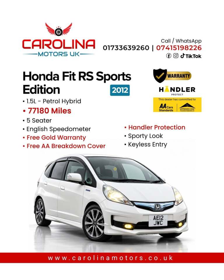 2012 Honda Fit 1.5L HYBRID-RS SPORTS EDITION- ULEZ/CAZ PASS- FREE 15MONTHS GOLD