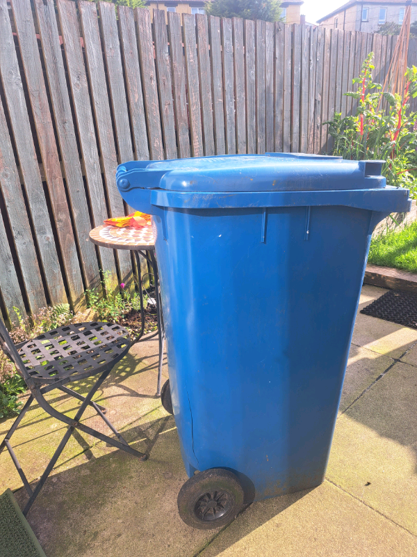 Blue wheelie bin