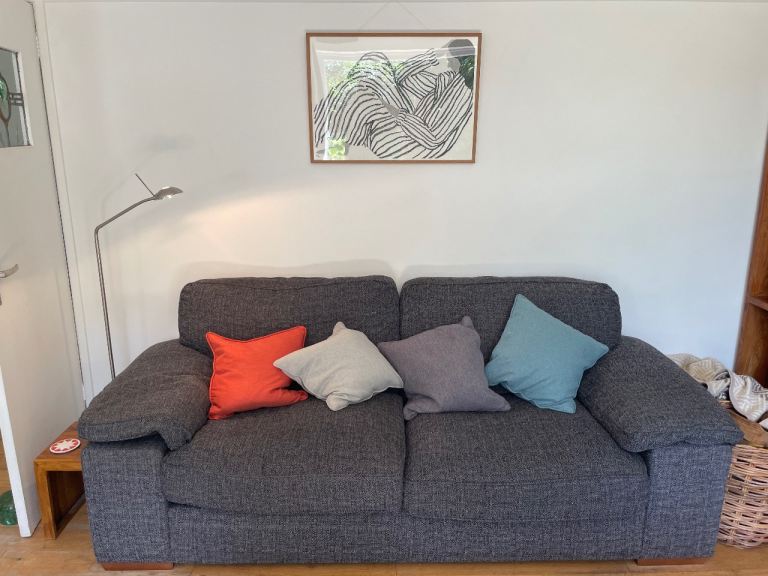 Comfy Grey Fabric three -Seater Sofa – Good Condition