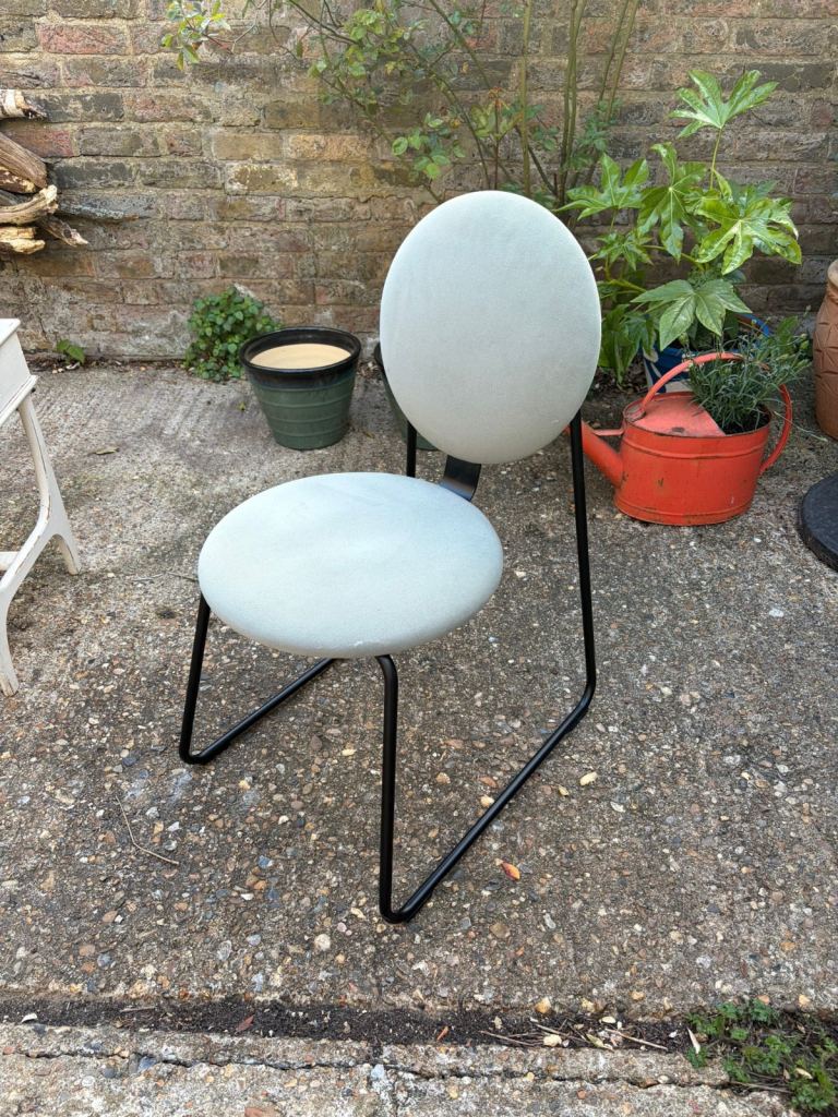IKEA MANHULT Dining Chair Grey Upholstered Seat Black Metal Modern Kitchen Chair