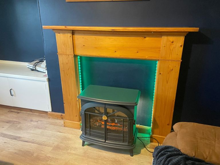 Electric Fireplace with Wooden Surround and LED Lights