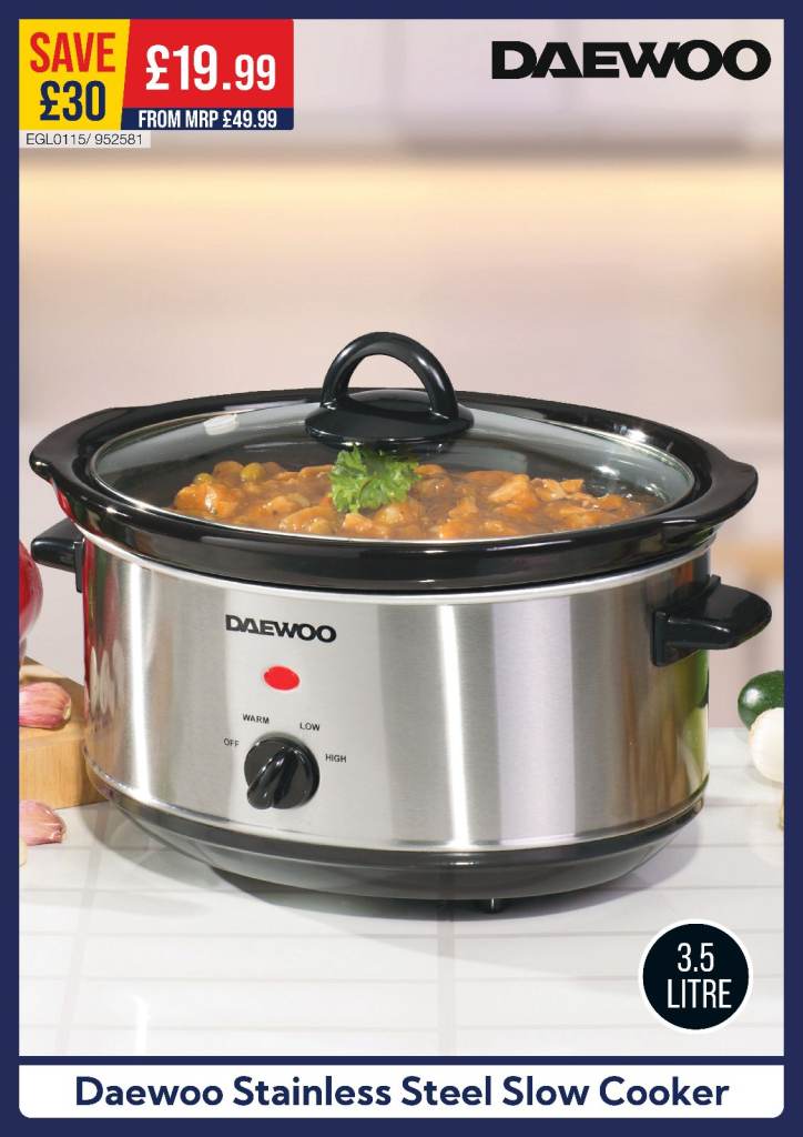 Brand New 3.5L Daewoo Stainless Steel Slow Cooker  (MRP £49.99)
